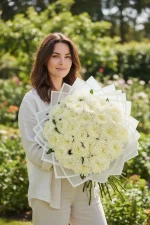 Fresh white mums floral arrangement hand-tied in New Jersey