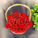 Beautiful Strawberry Gift Basket with a blend of juicy strawberries, luscious blackberries, and elegant roses