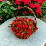 Tasteful basket with strawberries, macarons, and carnations, perfect for celebrating and gifting