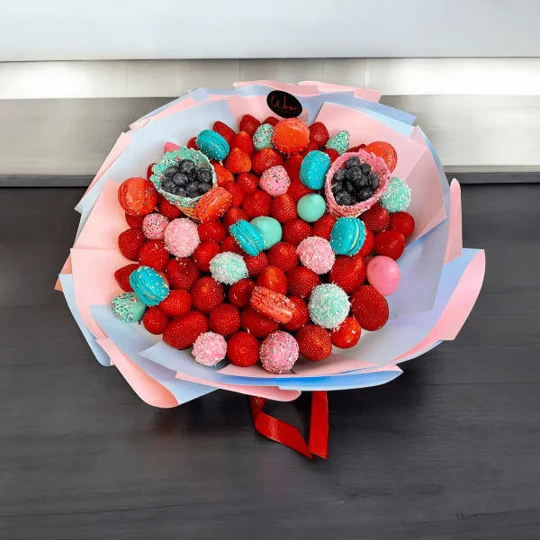 Festive chocolate strawberry bouquet with a mix of fresh strawberries