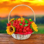 Sunflower and strawberry gift basket with vibrant colors, perfect for sending a burst of sunshine and cheer