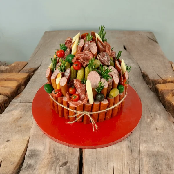 Savory meat cake featuring a variety of gourmet meats