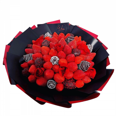 Introducing “Rose Strawberries” – a Fruit Arrangement with Strawberries & Roses, an exquisite blend of floral elegance and sweet indulgence. This unique fruit arrangement is crafted with care, making it a perfect choice for delivery in NYC.