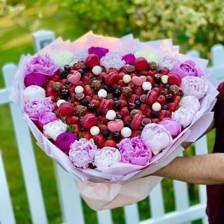 Strawberry Heart Bouquet with Peonies