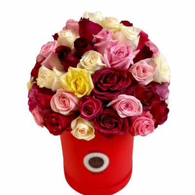 Red box with fresh roses