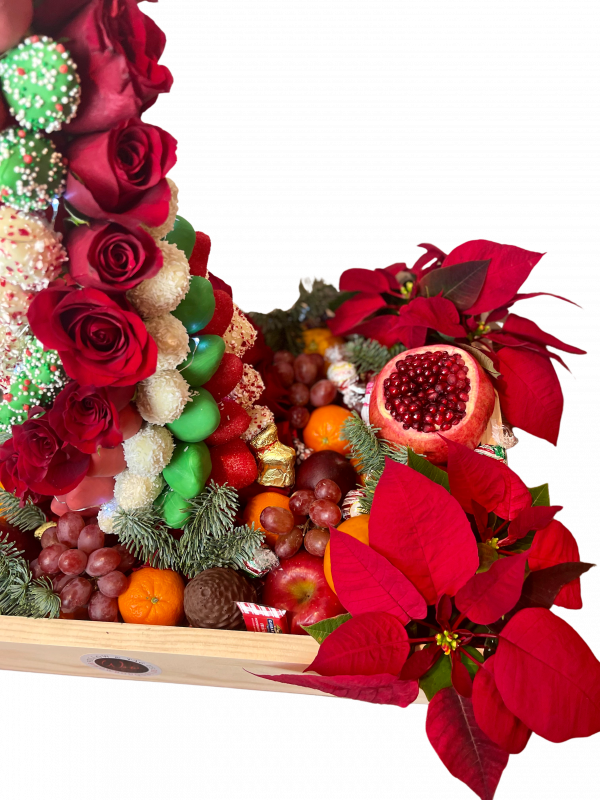 Christmas Gift box with fresh fruits and strawberry tower
