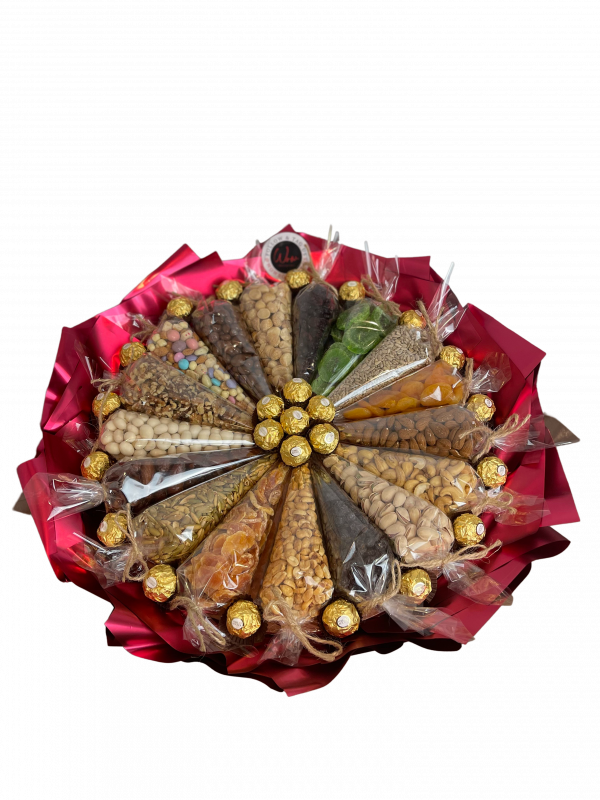 Bouquet with various snacks