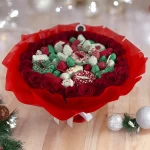 The perfect holiday gift, our bouquet features 2 dozen roses and an assortment of chocolate-covered fruits, making it a delightful way to celebrate.