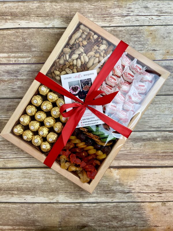 Gift box available for shipping with chocolates, nuts and dried fruits