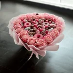 Chocolate Heart Bouquet perfect for any occasion with roses and chocolate fruits