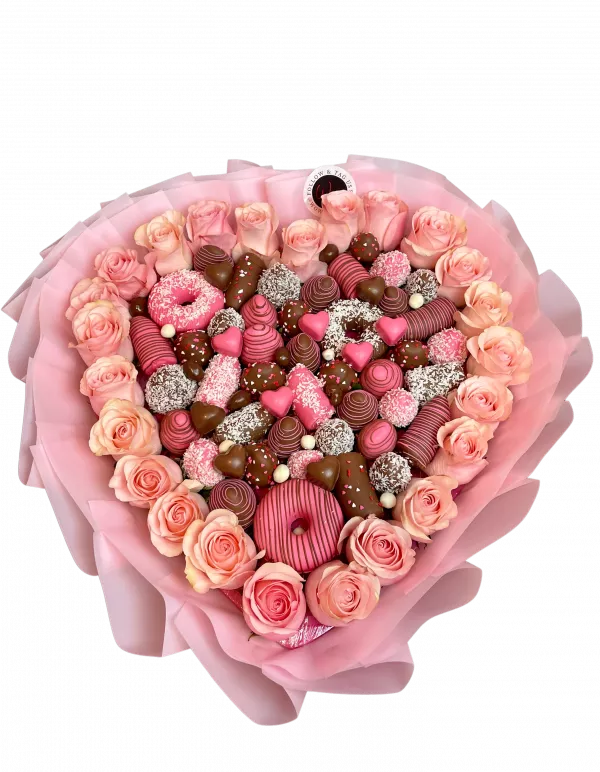 This unique arrangement is the perfect fusion of traditional floral beauty and decadent chocolate treats, making it an ideal gift for any special occasion.