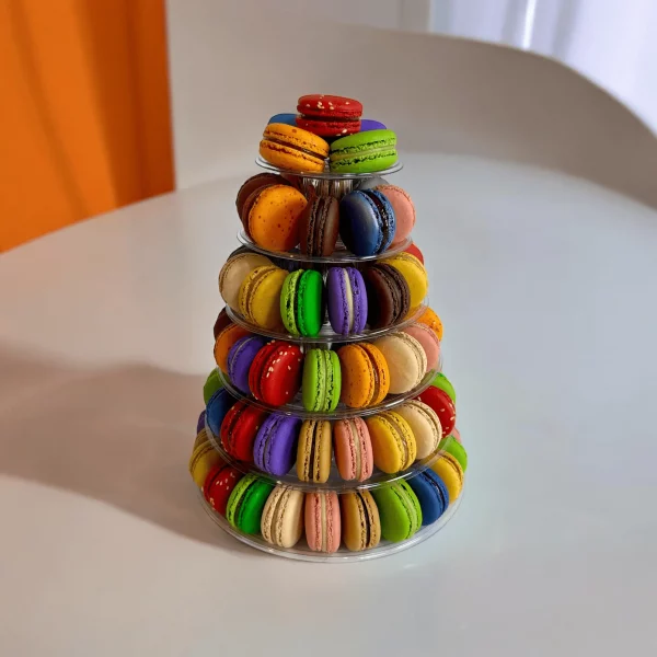 Striking 15-inch tall macaron tower for special events.