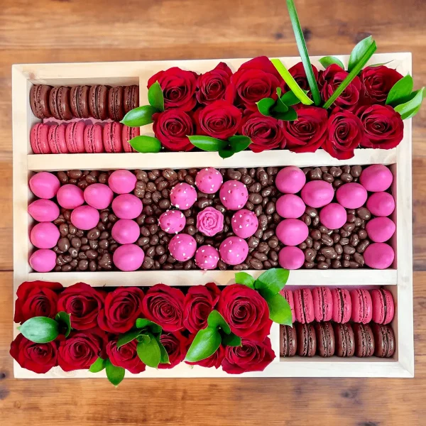 Elegant Mother's Day Gift Box including French macarons and roses