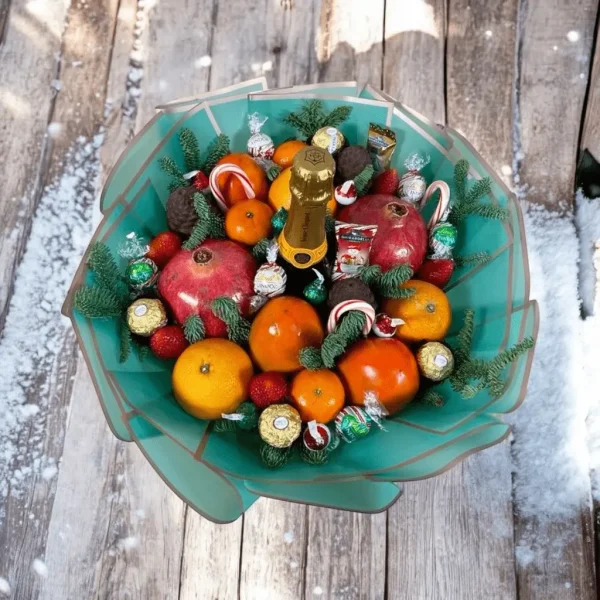 Christmas Bouquet with fresh fruits and chocolates, creating a perfect combination for the holiday season.