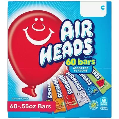 Close-up of colorful Airheads candy strips, showcasing their chewy texture and vibrant hues.