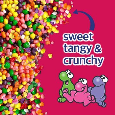 Close-up of colorful Nerds candies, showcasing their tiny, irregular shape and vibrant hues