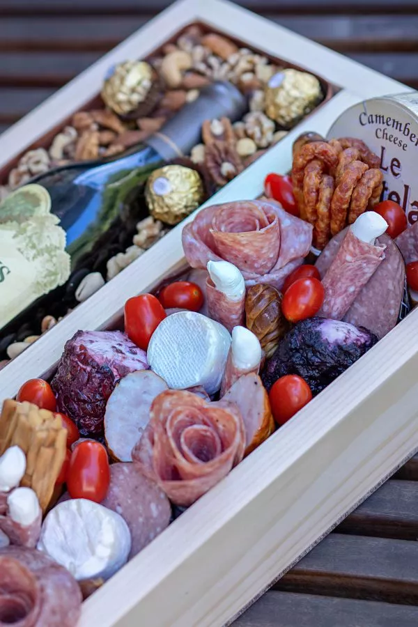 Handcrafted wooden box filled with New York's finest gourmet selections.