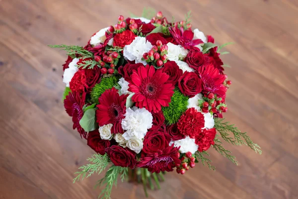 Red and white holiday blooms.