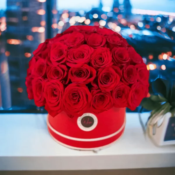 Our dome-shaped rose arrangement, ranging from 50 to 75 roses, is a captivating way to celebrate love and affection on Valentine's Day.