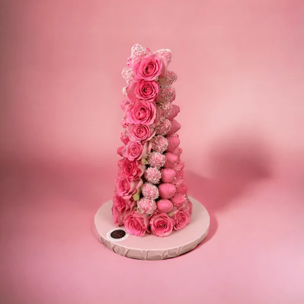 An elegant centerpiece for any special occasion in NYC, the Chocolate Covered Strawberry Tower offers a stunning visual and culinary experience.