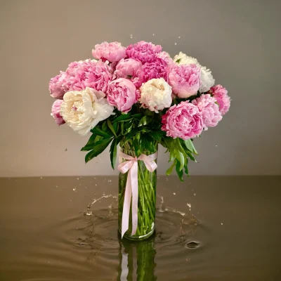 Fresh peonies in an elegant vase