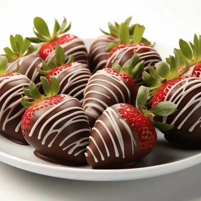 Delicious chocolate-dipped strawberries on a white platter