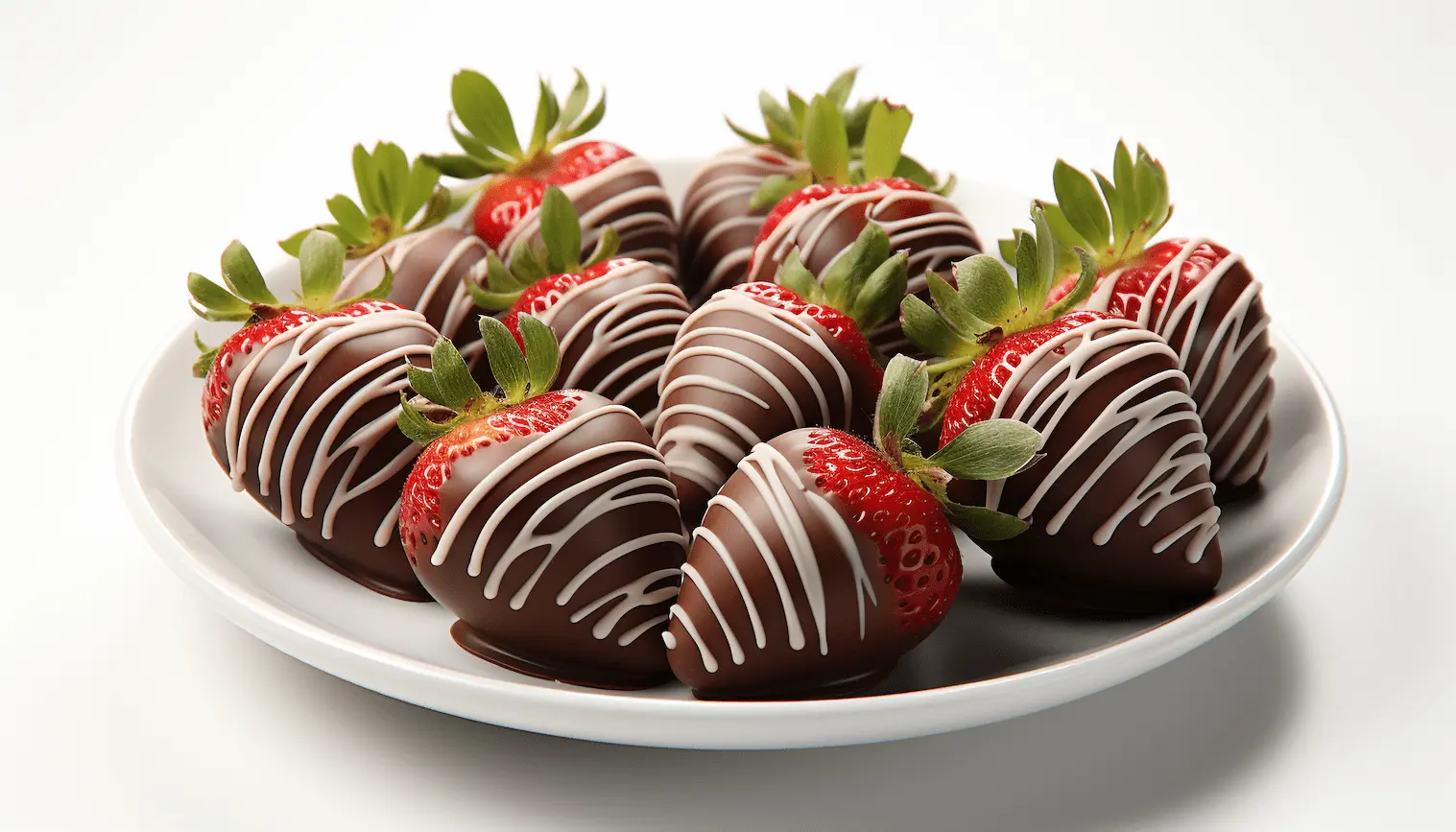 Delicious chocolate-dipped strawberries on a white platter