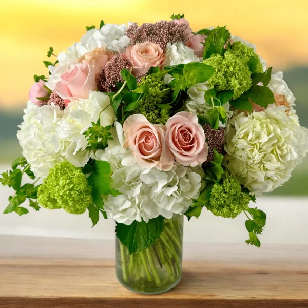 NYC flower delivery – majestic hydrangea and rose arrangement