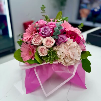 Beautiful birthday flower mix with roses, Gerbera, and hydrangeas