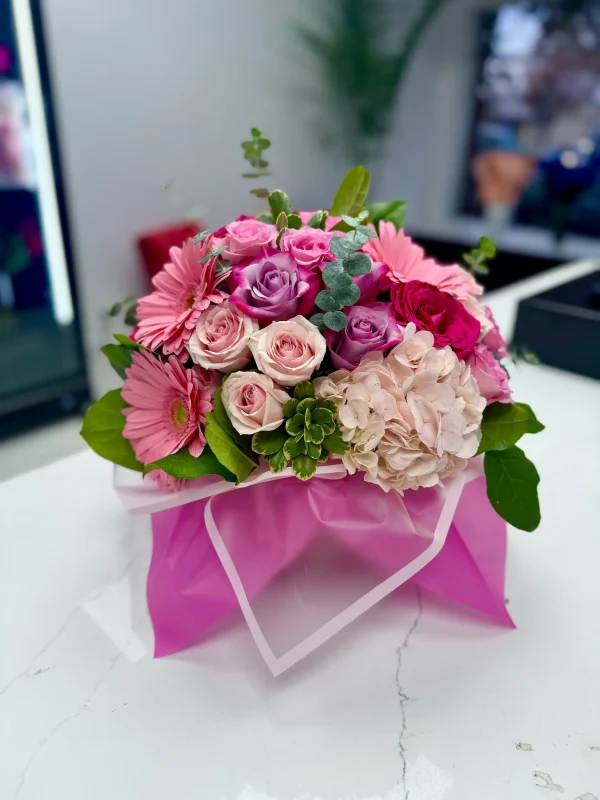 Beautiful birthday flower mix with roses, Gerbera, and hydrangeas