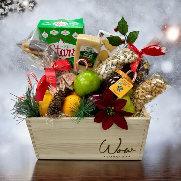 Star-shaped Christmas cookies in a beautiful holiday gift arrangement.