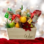 Walkers shortbread festive-shaped cookies in a holiday-themed basket.