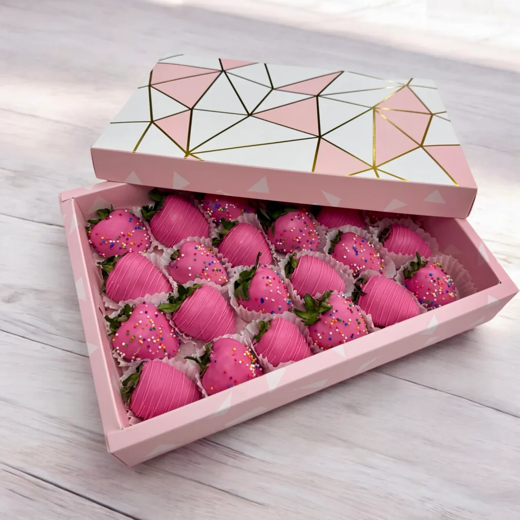 Hand-dipped chocolate-covered strawberries with premium Belgian chocolate for Valentine’s Day