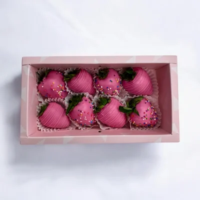 Valentine’s Day gift featuring fresh strawberries coated in Belgian chocolate