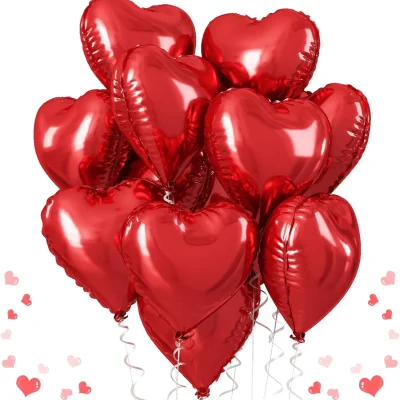 Valentine’s Day helium-filled red heart balloons for a romantic celebration