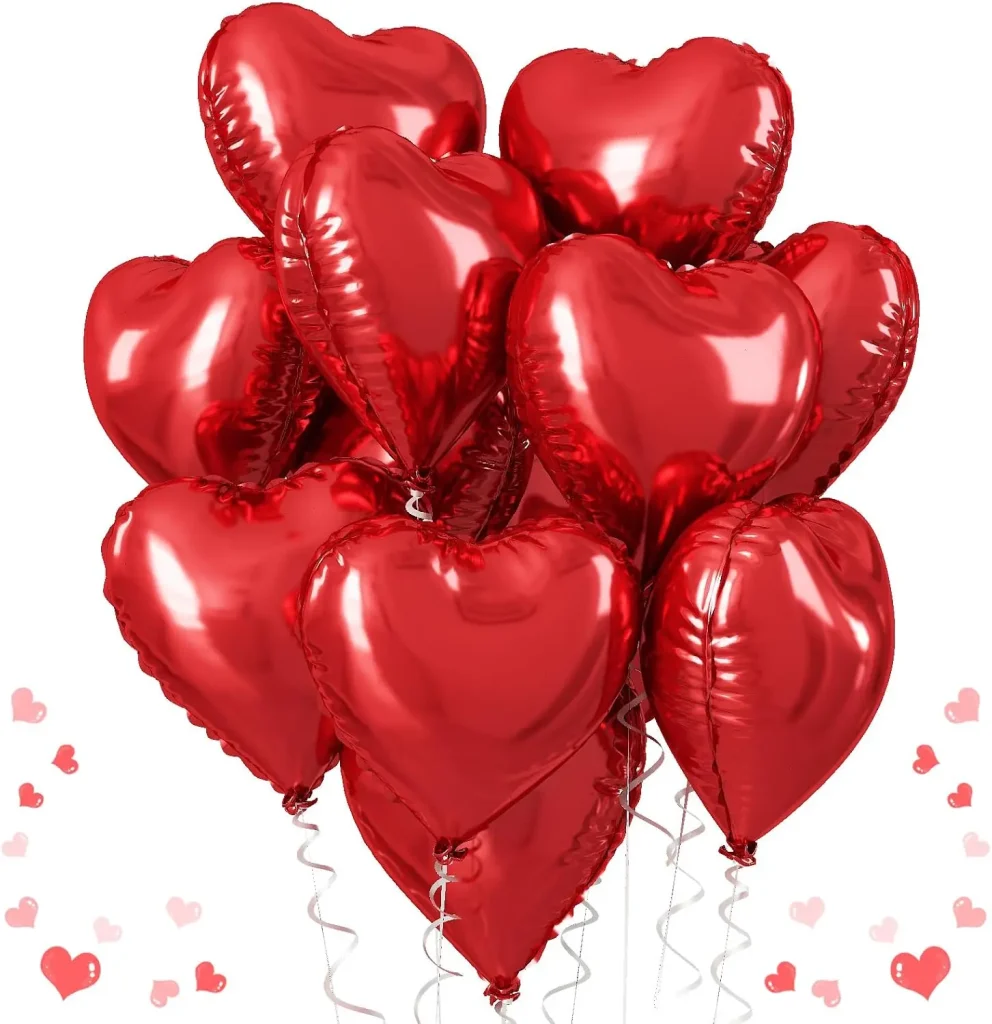 Valentine’s Day helium-filled red heart balloons for a romantic celebration