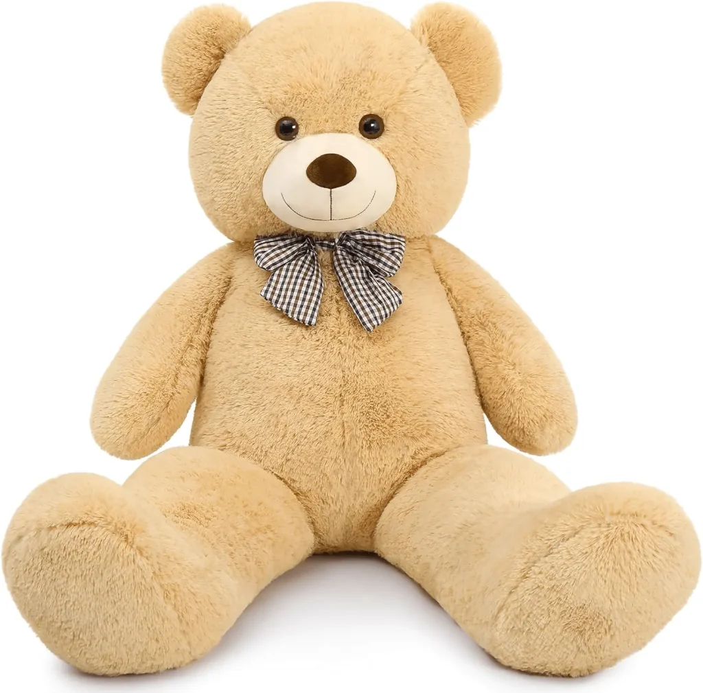 Close-up of the teddy bear’s face and plush fur