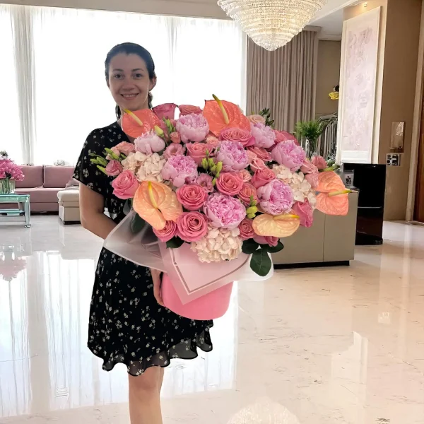 NYC same-day delivery of pink roses and peonies