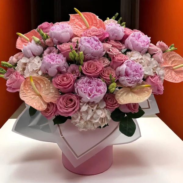 The Lenox Pink floral box placed on office desk in Manhattan