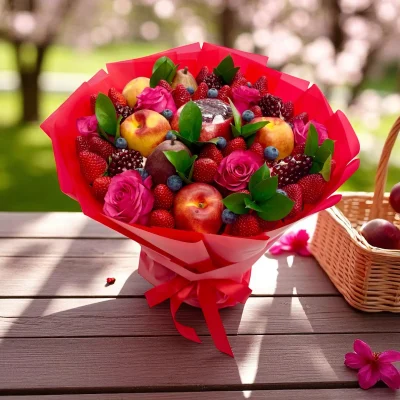 Colorful fruit and flower gift bouquet – NYC & NJ hand delivery