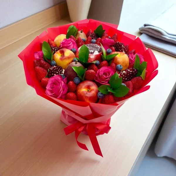 Birthday fruit arrangement with flowers and berries – WOWBouquet delivery