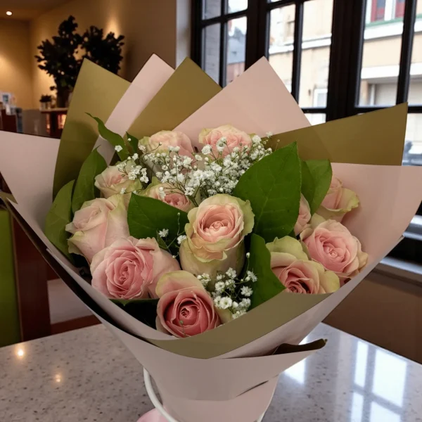 WOWBouquet pink roses arrangement with premium wrapping