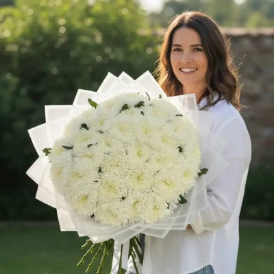 Fresh white mums bouquet for delivery across New Jersey