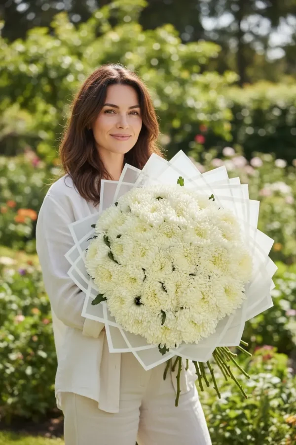 Fresh white mums floral arrangement hand-tied in New Jersey