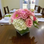 Pastel pink rose arrangement with hydrangea, roses, and mixed blooms