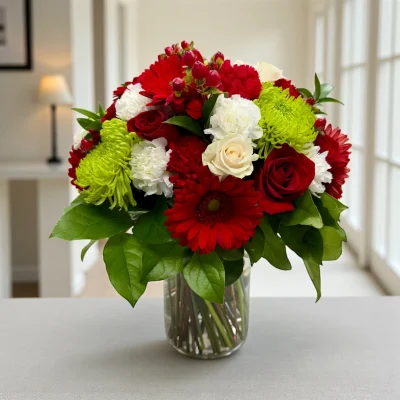 Fresh vase arrangement prepared for Christmas flower delivery