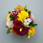 Bright arrangement photographed from above for vase flower delivery