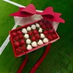 Canada soccer fan gift box with premium chocolate covered strawberries and red and white macarons