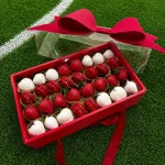 England soccer fan gift box with premium chocolate covered strawberries and red and white macarons