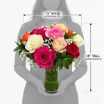Beautiful assorted rose arrangement in a glass vase, available in 12, 24, or 36 roses for Bergen County flower delivery.